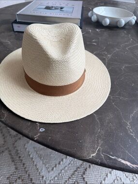 RAg and Bone Cream Straw Fedora with Brown Band